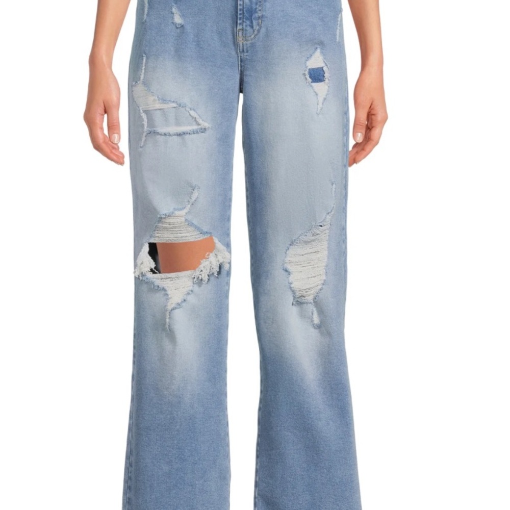 Indigo Rein Blue Flare Wide Leg Distressed Jeans